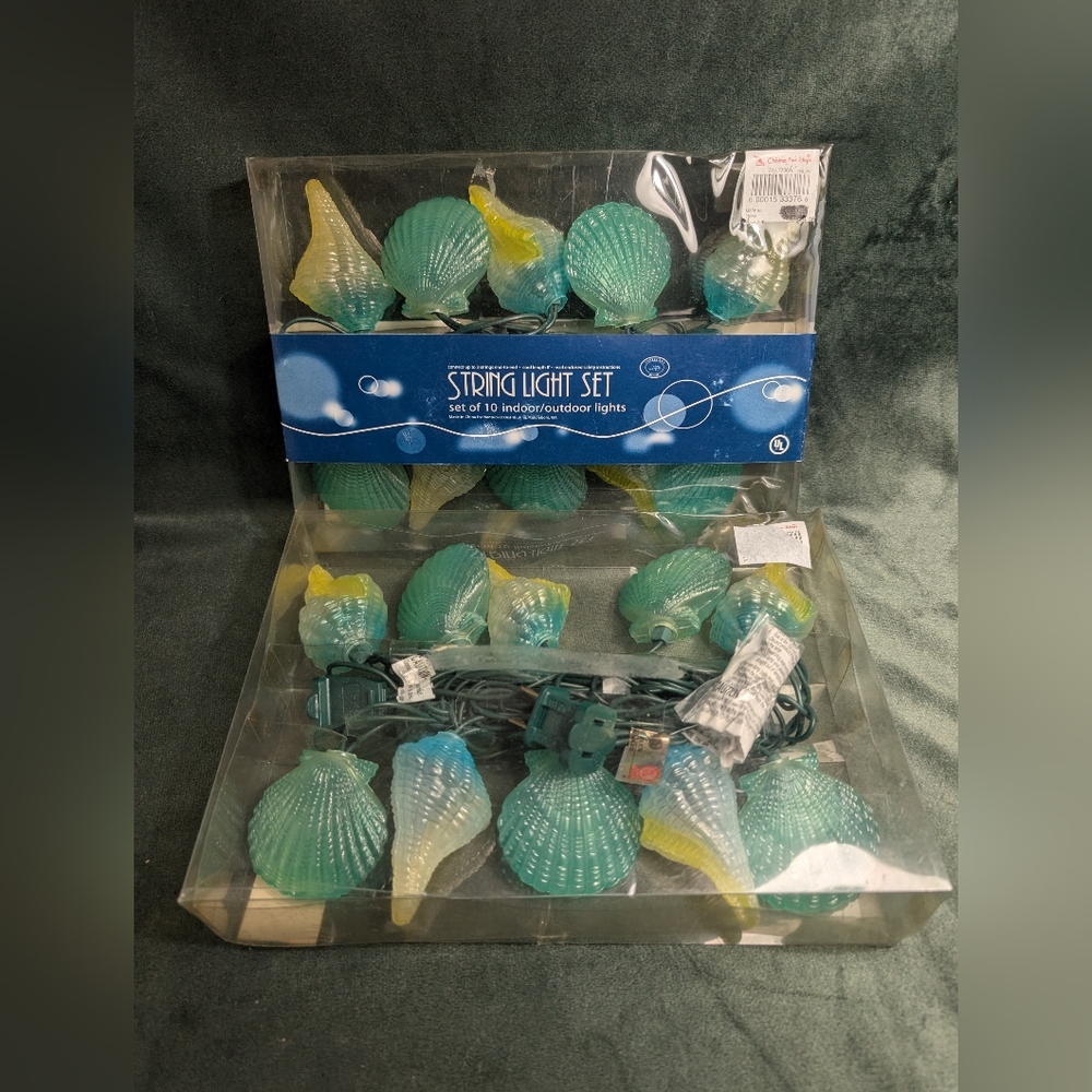 Seashell String Light Set - Teal and Yellow Home Holiday Lights
